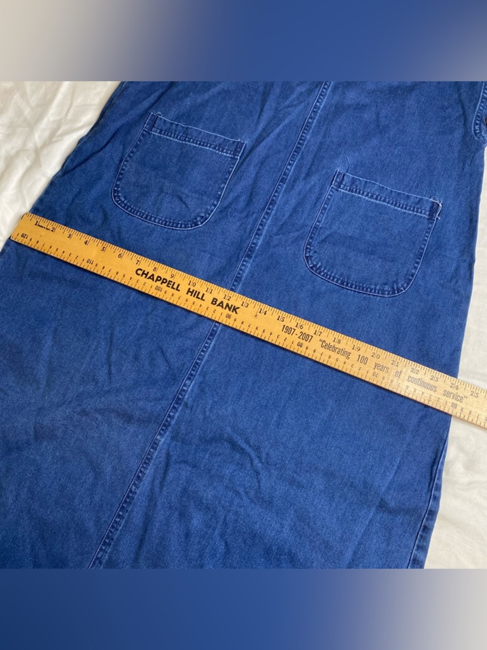 Denim Maxi Overall Dress Size L Oversized Pinafore Blue - Picture 7 of 8